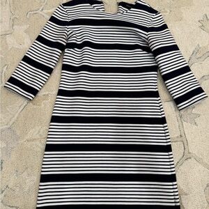 Banana Republic Navy and White Striped Long Sleeve Dress